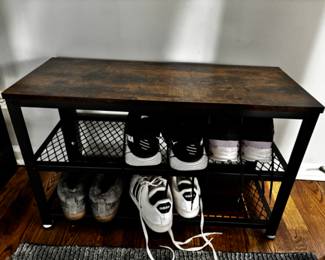 WOOD AND METAL SHOE SHELF