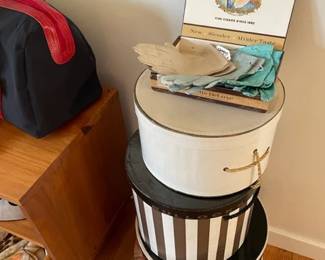 Vintage hat boxes, vintage leather gardening gloves