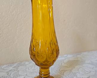 Vintage Le Smith Kanawha Moon & Stars Amber Glass Swung Vase Mid Century