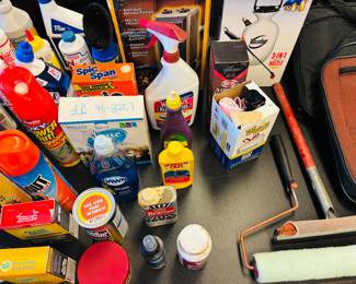 Drone view of cleaning supplies.  