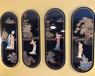 Chinese black lacquer wall panels
