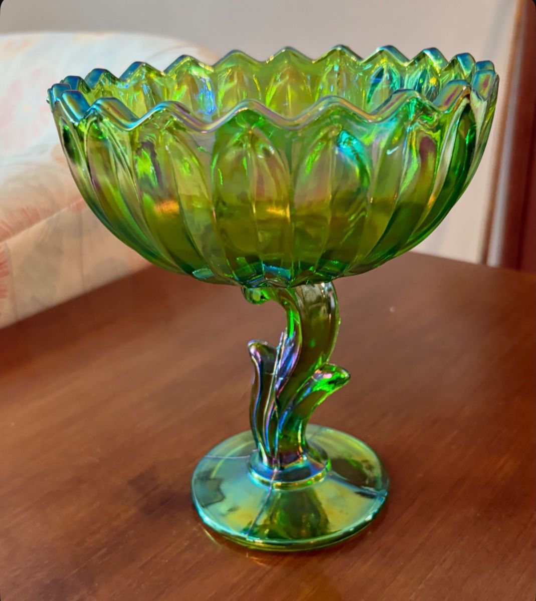 Vintage Carnival Glass Lotus Compote  -Indiana Glass Company