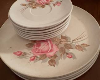 Vintage Melmac Normandy Pink Rose plates and saucers