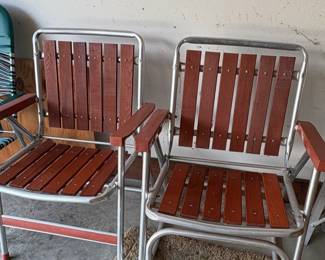 Vintage Aluminum Redwood Folding Chairs. Mid Century
