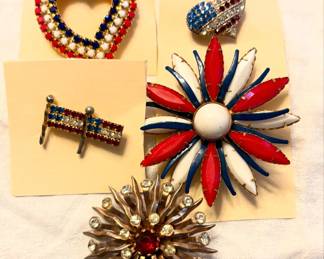 Mid Century Red-White and Blue Brooches