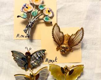 Vintage Mother of Pearl And Monet Brooches