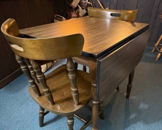 Mid- Century Formica Top Drop Leaf Table with two maple chairs
