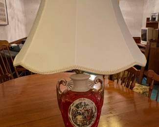 Hand-Painted Porcelain Victorian Couple Table Lamp