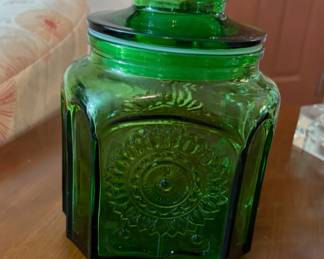 Wheaton Green Glass Canister-Mid Century