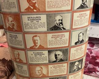 Vintage Cheinco Tin Wastebasket- United States Presidents up to Lyndon Johnson