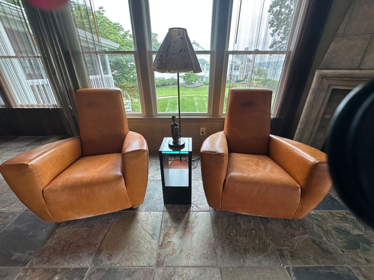vintage 1070's Gerard Van Den Berg Leather chairs