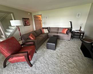 sectional and side chair with side table and ottoman - located in lower level