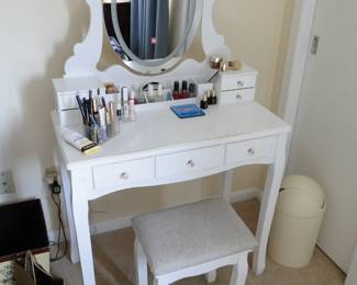 White vanity with touch mirror