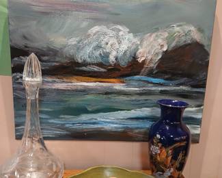 ART,DECANTER,PORCELAIN BOWL FRUIT.