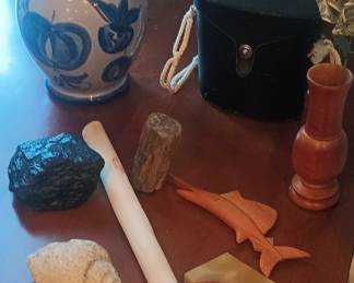 West germany pottery, various stones and shells