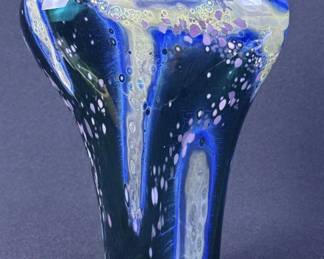 Blown Art Glass Vase Blue Pink