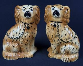 Antique Staffordshire Spaniel Ceramic Statues