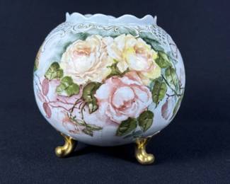 Vintage Porcelain Footed Bowl Vase Roses Austria