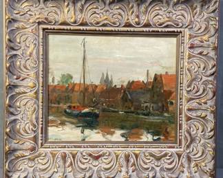 ON Chaffee Jr Seaport Oil Painting