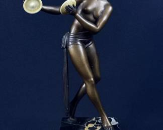 Vintage Art Deco Bronze Statue on Marble Base