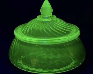 Vintage Uranium Glass Lidded Candy Dish
