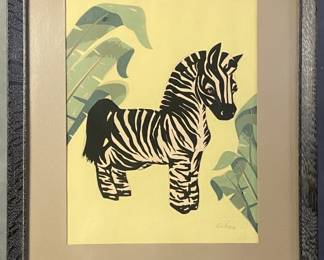 Vintage Zebra Serigraph Signed Cibro