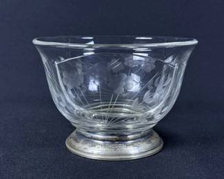 Vintage Silver Plated Etched Glass Divided Bowl