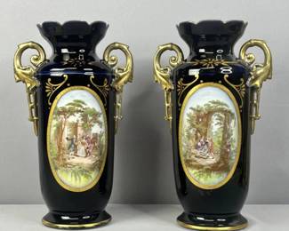 Pair of French Sevres Vases Cobalt Blue
