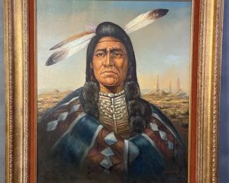 Mid Century Native American Oil Painting Signed