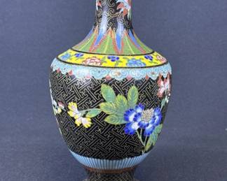 Vintage Chinese Cloisonné Enameled Brass Vase