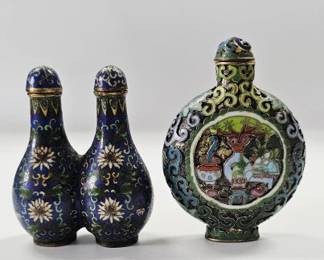 Set of 2 Antique/Vintage Cloisonne Snuff Bottles