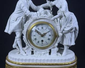 Antique LeFaucheur Biscuit Porcelain Mantle Clock