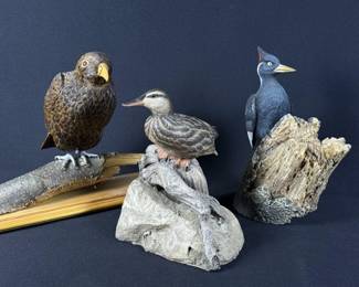 3 Resin Bird Replicas Duck Woodpecker Hawk