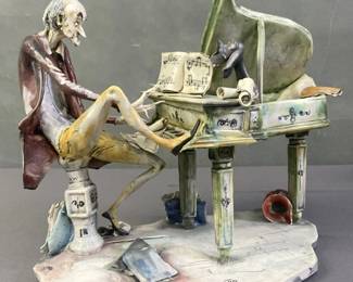Toni Morretto Art Sculpture Man Piano & Dog