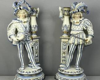 Pair of Antique Porcelain Blue Figurines