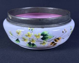 Vintage Hand Painted Glass & Silver Plated Bowl