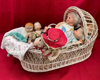 Vintage Baby Dolls in Moses Basket