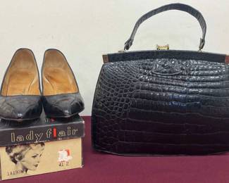 Vintage Black Alligator Purse Heels