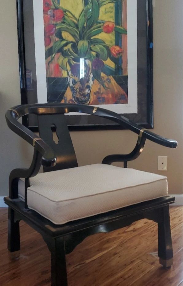 01 Chin Hua Black White Arm Chair Artist Signed Tulip print