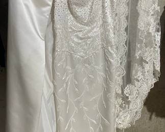 Vintage Beaded Wedding Dress, Veil, Shawl Coverup