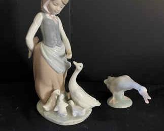 Lladro Snails For The Ducks Figurine W Goose Figurine