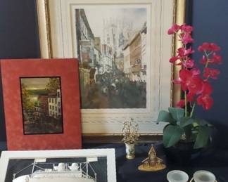 Quebec ArtWatercolor print Original Oil Decor, Goldplated Minatures