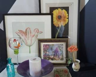 Signed Beach Theme Lithograph, Flower Prints, Closinnae tray