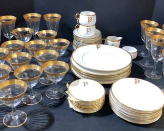 Vintage Favorite Bavarian Porcelain Dinnerware Tiffin Franciscan Gold Rim Stemware