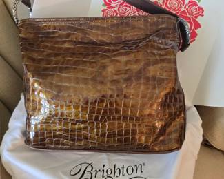 Brighton Cher brown patent croc embossed handbag
