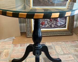 5 $90.00 Gold & black swirl table 23Dx29H