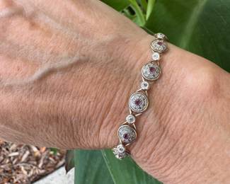 Bracelet 10kt gold - pink stones 7.5" long. 8.94 oz. $300