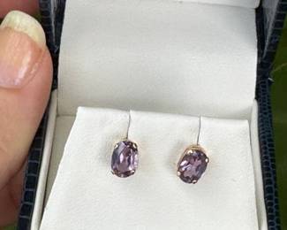 Earrings studs, oval, amethyst, on 10kt gold $80