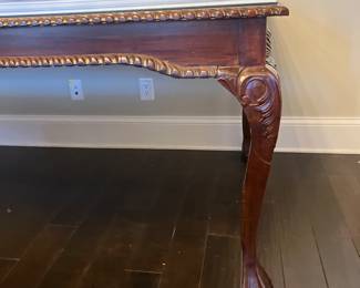 #42 - $700- Large mahogany table ball & claw feet 94Wx44Dx33H - glass top