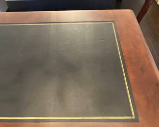 43 - $600 - Polo Ralph Lauren large mahogany table leather insert tapered legs brass casters 65Wx35Dx30H - 2 drawers